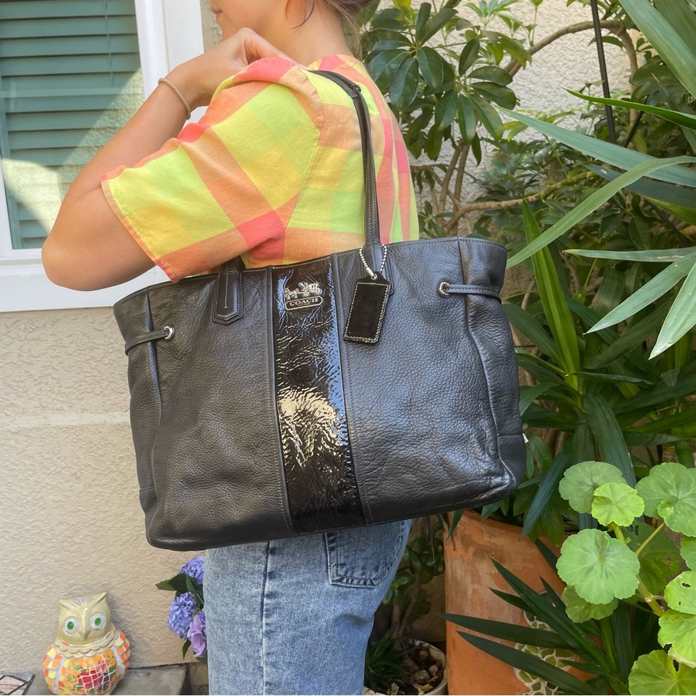 Coach Black Leather Tote Bag with Dual Handles